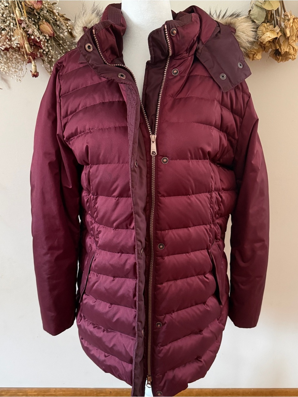 Lands' End Burgundy Quilted Hooded Puffer Jacket